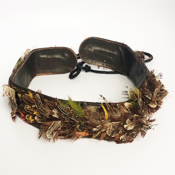 Yves Saint Laurent Belt Russian Tie Wrap with Feathers Rare 70s YSL Rive Gauche - Picture 6 of 12